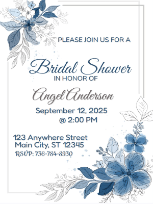 Blue Floral Border Bridal Shower Invitation customizable template