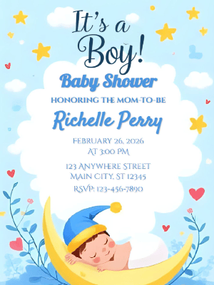 Blue Baby with Moon Stars Baby Shower