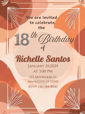 Elegant Boho Orange 18th Birthday Invitation customizable template