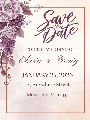Elegant Minimalist Mauve Floral Save the Date