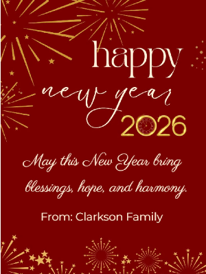 New Year Greeting Card Simple Red Gold Fireworks 30