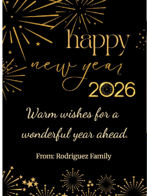 New Year Greeting Card Simple Black Gold Fireworks 32