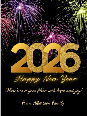 New Year Greeting Card Simple Black Fireworks 34