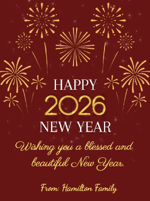 New Year Greeting Card Simple Red Gold Fireworks 36