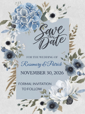 Elegant  Blue Floral Blossoms Save the Date