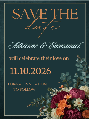 Elegant Deep Teal Burnt Orange Floral Rustic Save the Date Invitation