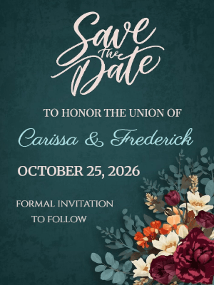 Elegant Deep Teal Burnt Orange Floral Rustic Save the Date  3