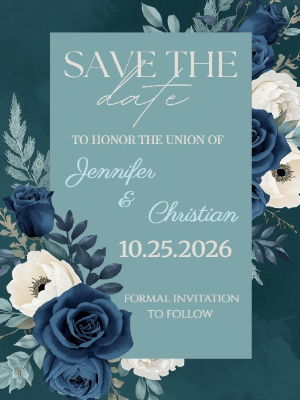 Elegant Blue and White Floral Save the Date