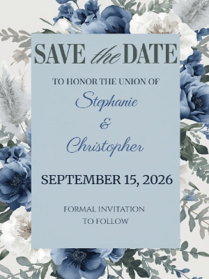 Elegant Blue and White Floral Boho Save the Date