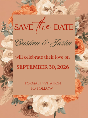 Elegant Rustic Burnt Orange and White Floral Save the Date Invitation