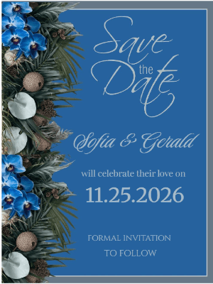 Elegant Blue Floral in Royal Blue and Gray Save the Date Invitation