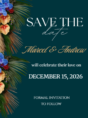 Elegant Modern Deep Teal Burnt Orange Floral Save the Date Invitation 4