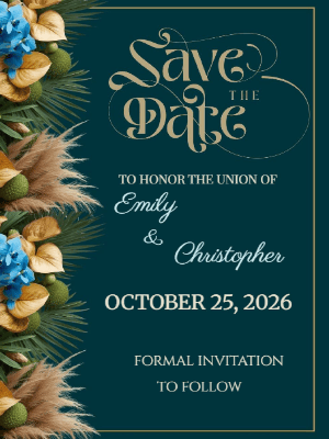 Elegant Deep Teal Burnt Orange Floral Rustic Save the Date  4