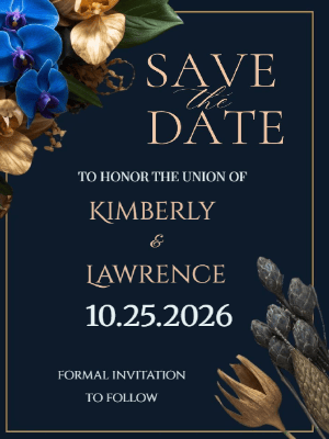 Elegant Minimalist Boho Blue and Orange Floral Save the Date 8