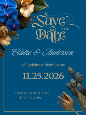Elegant Blue Floral in Royal Blue Save the Date Invitation 9