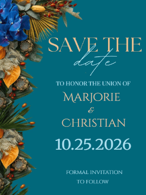 Elegant Minimalist Boho Blue and Orange Floral Save the Date 10