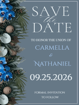 Elegant Minimalist Blue Floral in Gray Save the Date 12
