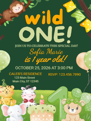 Animal Safari Theme Kids Birthday Invitation 3