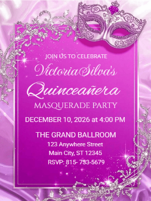 Modern Luxury Crystal Glam Pink Silver Masquerade Quinceañera Birthday Invitation
