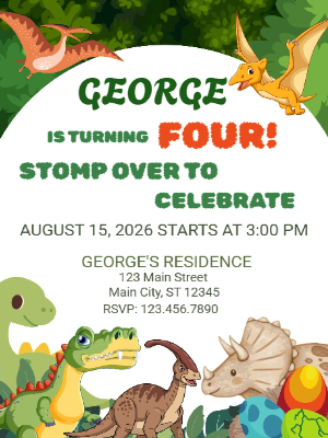 Cute Dinosaur Kids Boys Birthday Invitation