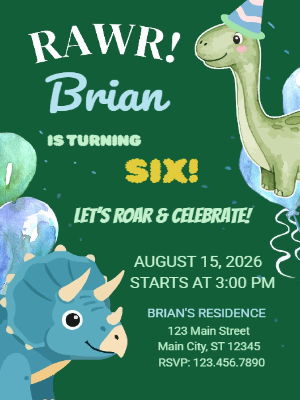 Dinosaur Kids Boys Birthday Invitation 4