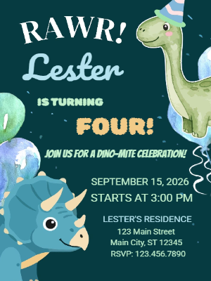 Dinosaur Kids Boys Birthday Invitation 5