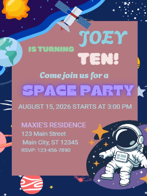 Astronaut Space Sky Planets Stars Kids Boys Birthday Invitation 3