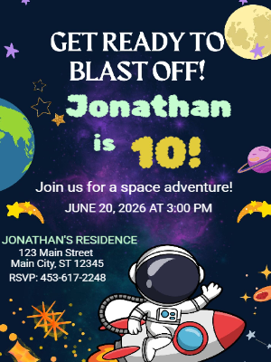 Astronaut Space Sky Planets Kids Boys Birthday Invitation 5