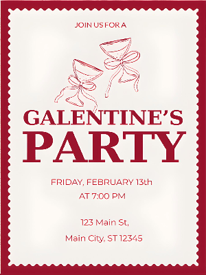 Galentines Party Red and Cocktails Invitation customizable template