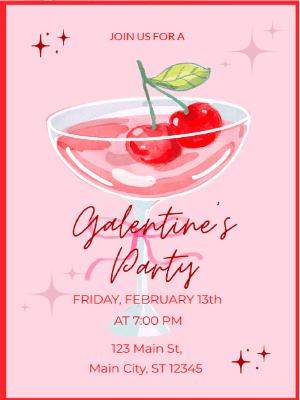Galentines Party Cherry and Cocktails Invitation customizable template