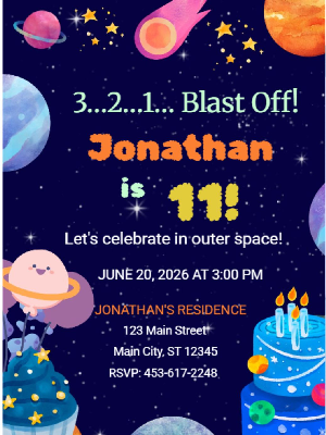Astronaut Space Sky Planets Kids Boys Birthday Invitation 11
