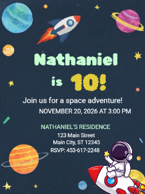 Astronaut Space Sky Planets Kids Boys Birthday Invitation 13