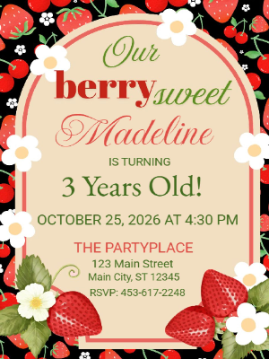 Berry Sweet Strawberry Theme Girls Kids Birthday Invitation 29