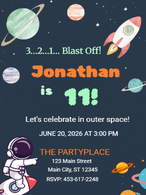 Astronaut Space Sky Planets Kids Boys Birthday Invitation 14