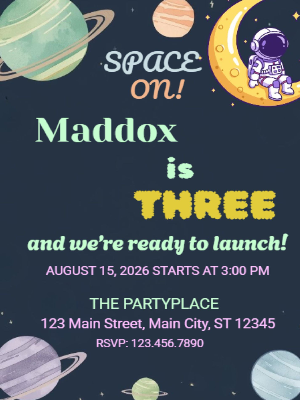 Astronaut Space Sky Planets Kids Boys Birthday Invitation 14