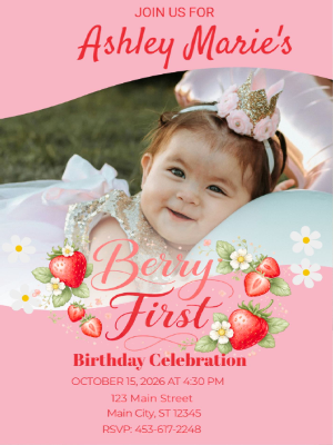Berry First Birthday Strawberry Theme Girls First Birthday with Photo