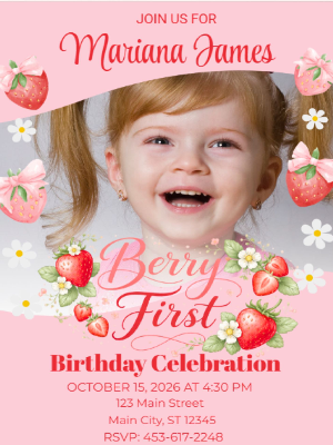 Coquette Berry First Birthday Strawberry Theme Girls First Birthday with Photo