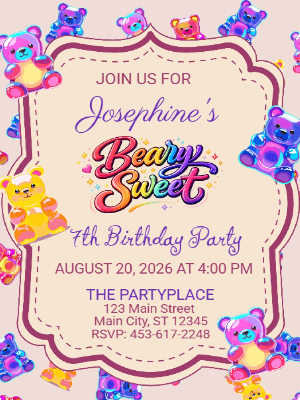Beary Sweet Gummy Bear Candy Party Girls Kids Birthday Invitation 6