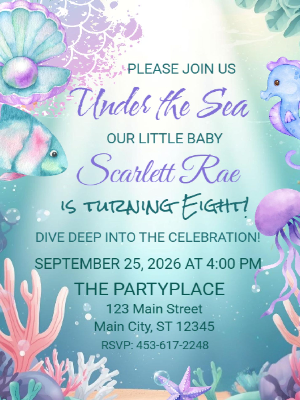Under the Sea Girls Kids Birthday Invitation 8