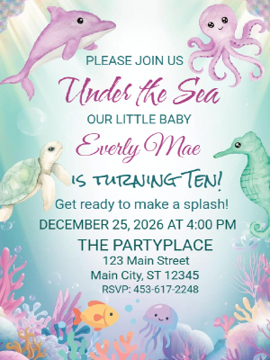 Under the Sea Girls Birthday Invitation Kids Birthday Invitation 10