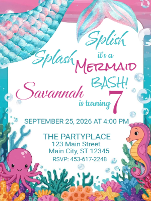Mermaid Under the Sea Girls Birthday Invitation Kids Birthday Invitation 10