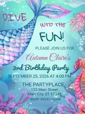 Mermaid Under the Sea Girls Birthday Invitation Kids Birthday Invitation 12