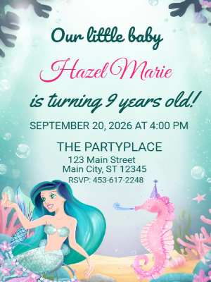 Mermaid Under the Sea Girls Kids Birthday Invitation 6