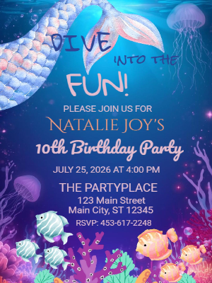 Neon Glow Mermaid Under the Sea Girls Birthday Invitation Kids Birthday Invitation 14