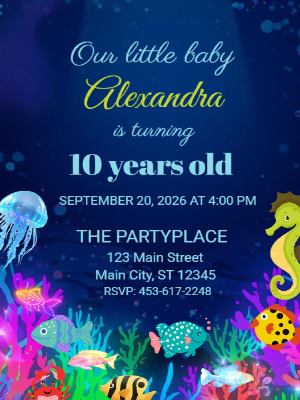 Neon Glow Mermaid Under the Sea Girls Kids Birthday Invitation 16