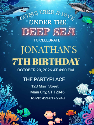 Ocean Animals Birthday Invite Under the Sea Invitation Under the Sea Boys Kids Birthday Invitation  17