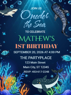 Oneder the Sea Birthday Invitation Ocean Animals Birthday Invite Under the Sea Invitation Boy 1st Under the Sea Boys Kids Birthday Invitation 18