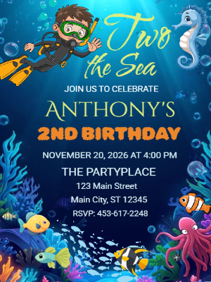 Two the Sea Birthday Invitation Ocean Animals Birthday Invite Under the Sea Invitation Boy 1st Under the Sea Boys Kids Birthday Invitation