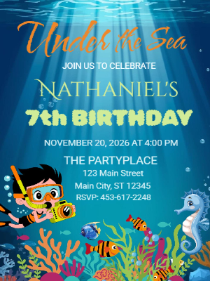 Under the Sea Birthday Invitation Ocean Animals Birthday Invite Under the Sea Boys Kids Birthday Invitation