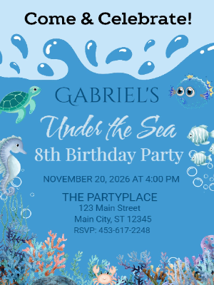 Under the Sea Birthday Invitation Ocean Animals Birthday Invite Under the Sea Boys Kids Birthday Invitation 9